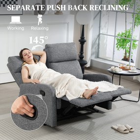 HOMCOM 2-osobowa sofa z regulowanymi oparciami, podnóżek, materiałowa tapicerka, stal, Szary