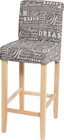 Stołek barowy MCW-C33,  napis, szary, jasne nogi, tkanina/tekstylia