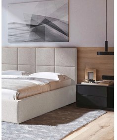 Beżowe tapicerowane łóżko dwuosobowe ze schowkiem i stelażem 160x200 cm Bufo – MESONICA