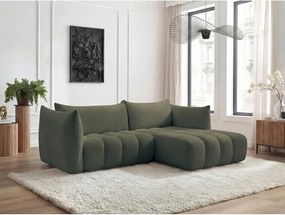 Zielony narożnik z materiału bouclé (prawostronny/z szezlongiem) Azra – Bobochic Paris