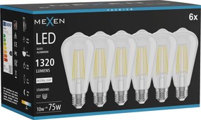 Mexen Vintis 6x żarówka filament LED E27, ST64, 10W, Neutralna - 4000K, 1320 lm, clear - L152-E27-1040-00x06