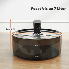 PawHut Fontanna dla Kotów 7L z Cichą Pompą LED, Filtrem z Aktywnym Węglem, Nierdzewna Stal, Łatwa w Czyszczeniu, 30,6 x 30,6 x 17,2 cm