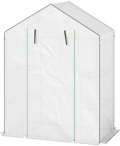 Outsunny Szklarnia z półkami, mini szklarnia, odporna na UV, okna z siatki, drzwi na zamek błyskawiczny, 143Dł x 74S x 190W cm, Biała