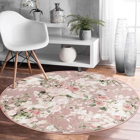 Jasnoróżowy okrągły dywan odpowiedni do prania i robotów sprzątających ø 120 cm Comfort – Mila Home