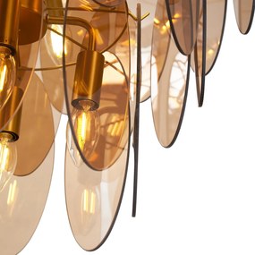 Lampa wisząca Art Deco złota z bursztynowym szkłem owalna 14-punktowa - Mochan ArtDeco Oswietlenie wewnetrzne