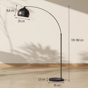 HOMCOM Lampa łukowa, lampa stojąca, regulowana wysokość, włącznik nożny, podstawa w wyglądzie marmuru, 170-180cm, czarna | Aosom PL
