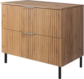 Szafka pod umywalkę, dąb Craft, 80 x 77 x 46 cm, uchwyt srebrny, nogi czarne + blat