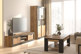 Witryna wysoka DADES 4D 120cm dąb samdal/czarny mat HELVETIA