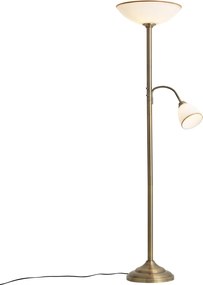 Klasyczna lampa podłogowa brązowa ze szkłem opalowym 2-źródła światła - Katarina