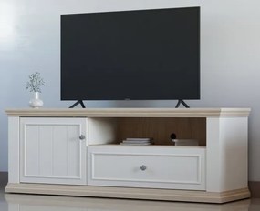 Szafka RTV z szufladą i półką Pontypool 121, biały/dąb Riva