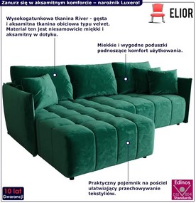 Zielony welurowy narożnik z funkcją spania A6-C86