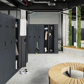 Szafka pracownicza metalowa antracytowa: czterokomorowa KACPER II, 600 x 1800 x 500 mm