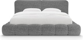 Ciemnoszare tapicerowane łóżko dwuosobowe ze schowkiem ze stelażem 200x200 cm Solange – Micadoni