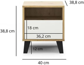Stolik nocny do sypialni skandynawskiej dąb artisan + biały M7-M15