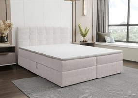 BEDANTE Łóżko kontynentalne KIDA 160x200 Curio 80 Jasnoszary Łóżko małżeńskie Łóżko hotelowe Sypialnia Materac Topper Schowek