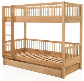 Piętrowe łóżko dziecięce z litego drewna dębowego z wysuwanym łóżkiem i schowkiem 90x200 cm Forrest – Vipack