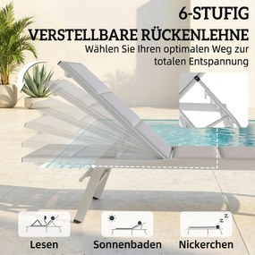 Outsunny Leżak oddychający — leżanka ogrodowa z 6-stopniowo regulowanym oparciem, rama aluminiowa, jasnoszary | Aosom PL