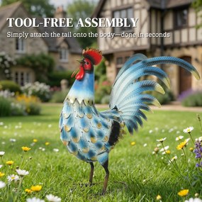 Outsunny Figura koguta do ogrodu, metalowa dekoracja, 41 cm, stojąca rzeźba z kotwami gruntowymi, wielokolorowa | Aosom PL