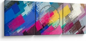 Obraz - Kolorowe pociągnięcia pędzlem (z zegarem) (90x30 cm)