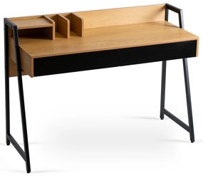Biurko Loftowe z Szufladami CASS 120 cm Dąb/Czarne do Pracy w Domu Nowoczesne