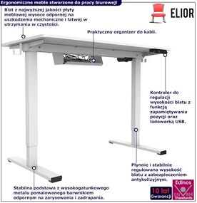 Biurko wysokie podnoszone elektrycznie do pracy na stojąco biały - Rucal 3X