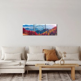 Obraz kolorowego jesiennego krajobrazu (z zegarem) (90x30 cm)