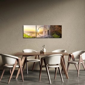 Obraz - Seljalandsfoss od tyłu jaskini (z zegarem) (90x30 cm)
