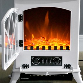 HOMCOM Elektryczny piec-kominek 1000/2000 W, dekoracyjny kominek z efektem płomienia LED, biały | Aosom PL