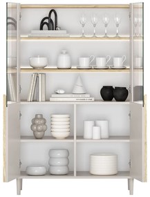 Witryna Amilio do salonu 100 cm na nóżkach - kaszmir / dąb olejowany / uchwyty dąb jasny