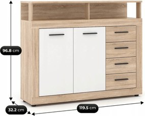 Komoda Dwudrzwiowa BLAGO MIDI A 119,5 cm z Szufladami Dąb Sonoma/Biały Nowoczesna