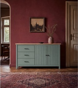Zielono-naturalna niska komoda z litego drewna sosnowego 150x80 cm Miranda – Marckeric