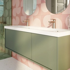 Umywalka wpuszczana w blat biała błyszcząca z konglomeratu WAVE DUO 120 cm