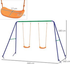 Outsunny Konstrukcja huśtawki dla dzieci z 2 siedzeniami huśtawki, dla 3-8 lat, stal, 2,7 x 1,6 x 1,8 m