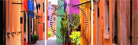 Obraz - Kolorowy dom w Burano, Wenecja (z zegarem) (90x30 cm)