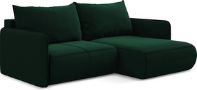 Narożnik prawostronny z funkcją spania - z tkaniny welwetowej - butelkowa zieleń - NANEA