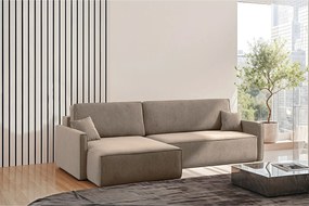 Narożnik z funkcją spania i pojemnikiem w kształcie L Carlos, tkanina Salvador, Ciemnobeżowy, Prawy