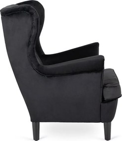 Fotel Uszak Wypoczynkowy KLARIS 2 Czarny Welurowy do Salonu Nowoczesny Loft
