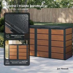 Zabudowa śmietnikowa 120L trzykomorowa, antracyt - orzech