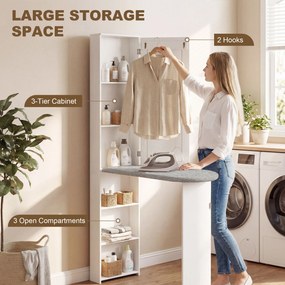HOMCOM Składana szafka na deskę do prasowania z drzwiami, wewnętrznymi półkami, lustrem. Oszczędzająca miejsce stacja do prasowania 106x35x174 cm biała | Aosom PL