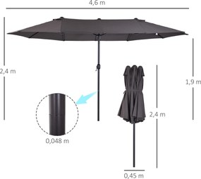 Outsunny parasol ogrodowy podwójny parasol targowy z korbką ręczną 460x270 cm | Aosom PL