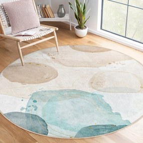 Niebiesko-beżowy okrągły dywan odpowiedni do prania ø 80 cm Puddle – Mila Home