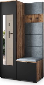 Masseno Garderoba VIRA 95/181/51 cm Nowoczesna Szafa do Przedpokoju Dąb lefkas, MONOLITH 85 (Szary)