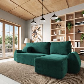 Masseno Narożnik GALVIS z funkcją spania i pojemnikiem na pościel Narozniki L, Rozkładana sofa - Zielony, MONOLITH 37