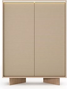 Komoda wysoka Parsja 2D LED – ryflowane fronty, bolivar naturalny / cappuccino, push-to-open