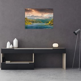 Obraz górskiej rzeki i gór (70x50 cm)