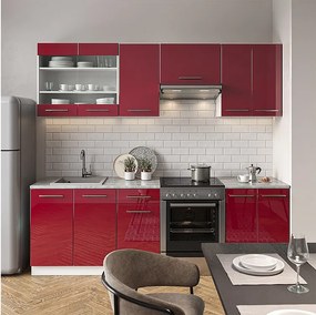 Aneks kuchenny bordowy wysoki połysk/biały 240x60x81.6 fame-line