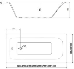Mexen Vega wanna prostokątna 120 x 70 cm, biała - 55011207000