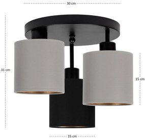 Lampa sufitowa czarna trzypunktowa z szaro-czarnymi abażurami C-3030SC