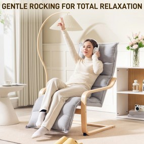 HOMCOM Fotel z laminowanej brzozy, tapicerowany fotel z regulowaną podnóżką, nowoczesny fotel z podłokietnikami, Jasnoszary