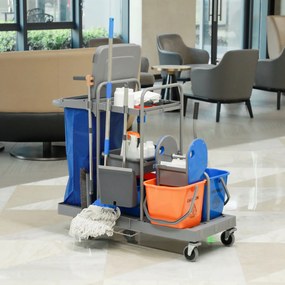 HOMCOM wózek do sprzątania z 3 poziomami, wózek z wyciskarką, 2x18 l wiadra  dla hotelu | Aosom PL